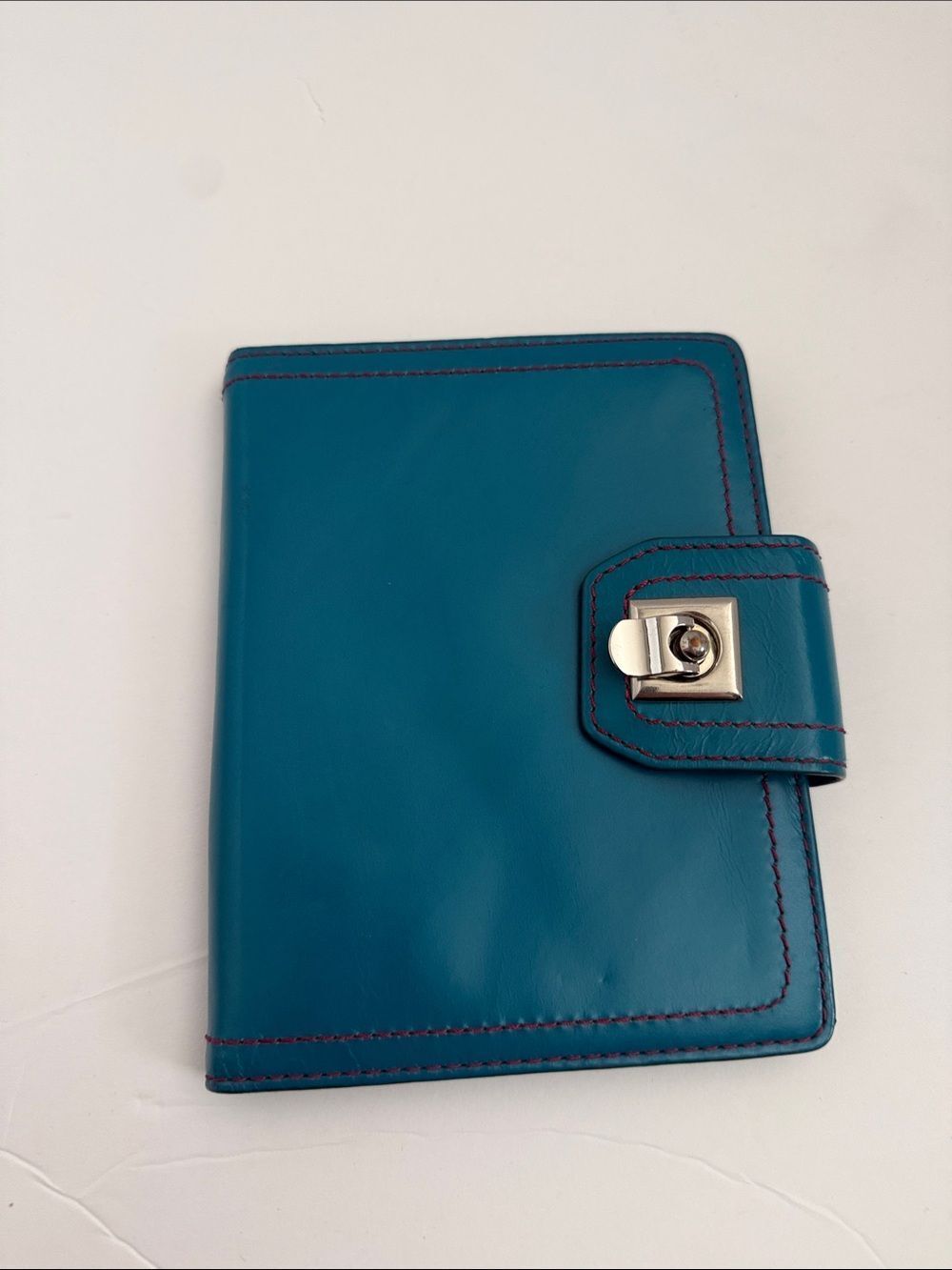 Nordstrom Teal Leather Snap Wallet with Silver Hardware
